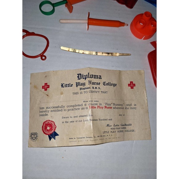 Antique 1940's Transogram Children's Play Nurse Kit Uniform Pretend Extra's Rare - Picture 2 of 12